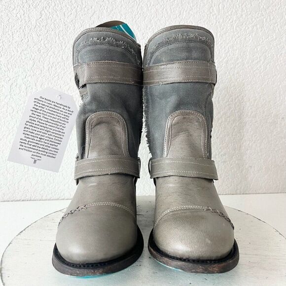 Lane Dustoff Women’s Western Moto Boots Gray Leather Harness Zip Ankle Size 7.5 - Picture 5 of 11